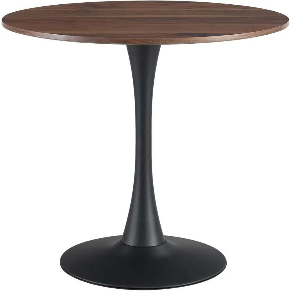 

31.5 Round Walnut Dining Table with Metal Pedestal Base for Small Spaces