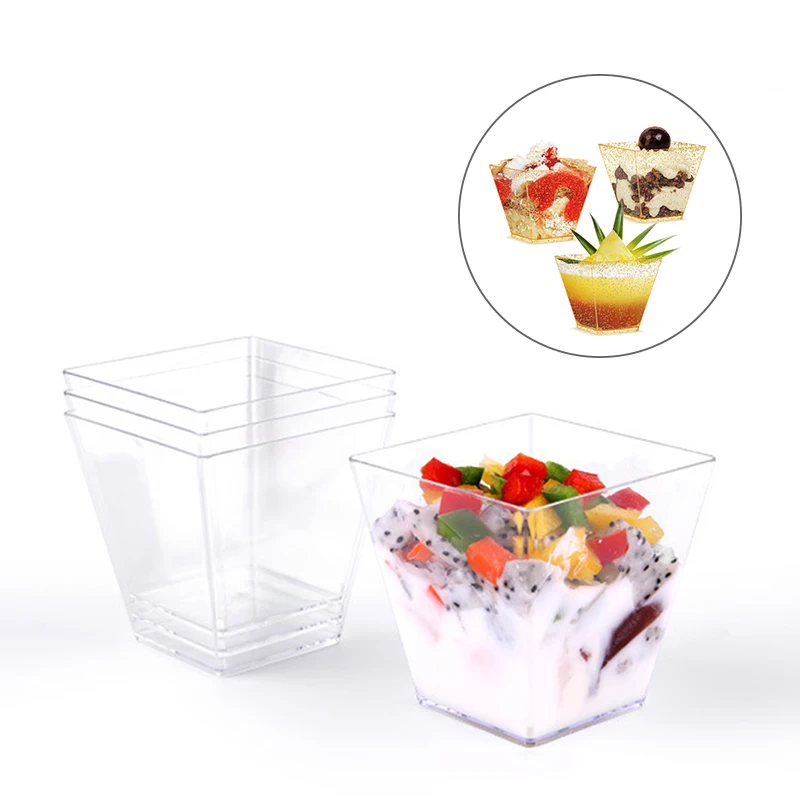 10pcs Plastic Dessert Cups Square Trapezoid Disposable Food Cake Dessert Cup Cube Pudding Sauce Jelly Container Десертная Чашка