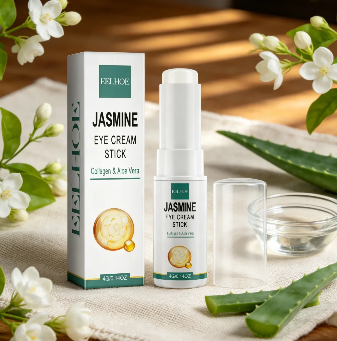 

EELLHOE Jasmine Eye Cream Stick - with Collagen & Aloe Vera, Moisturizing Eye Care Stick, 4g/0.14oz