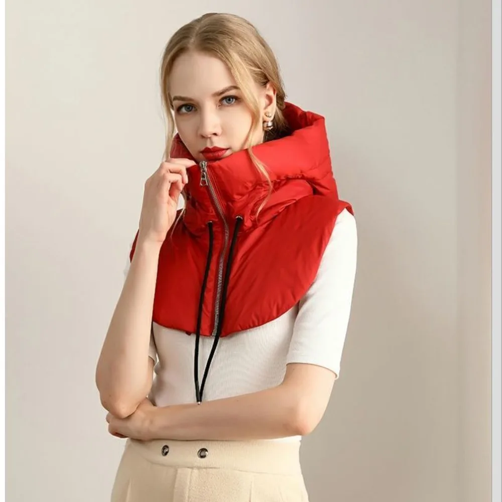 

Winter Ultralight Down Hooded Hats Drawstring Zippper Scarf Balaclava Hat Removable Neck Cover Turtleneck Fake Collar Women's