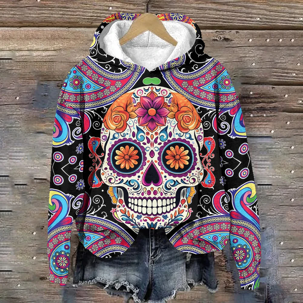 Day of the Dead Pullover Hoodies Fashion Skulls Print Designer Women Clothing Tops Autumn Loose Trend Women\'s Sweatshirts