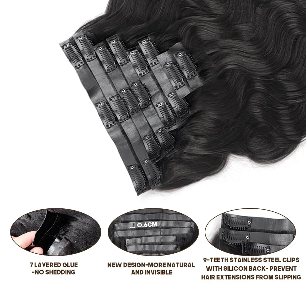 Clip in Hair Extensions Real Human Hair Clip ins Remy Human Hair Clip in Extensions Invisible Natural Body Wave Seamless