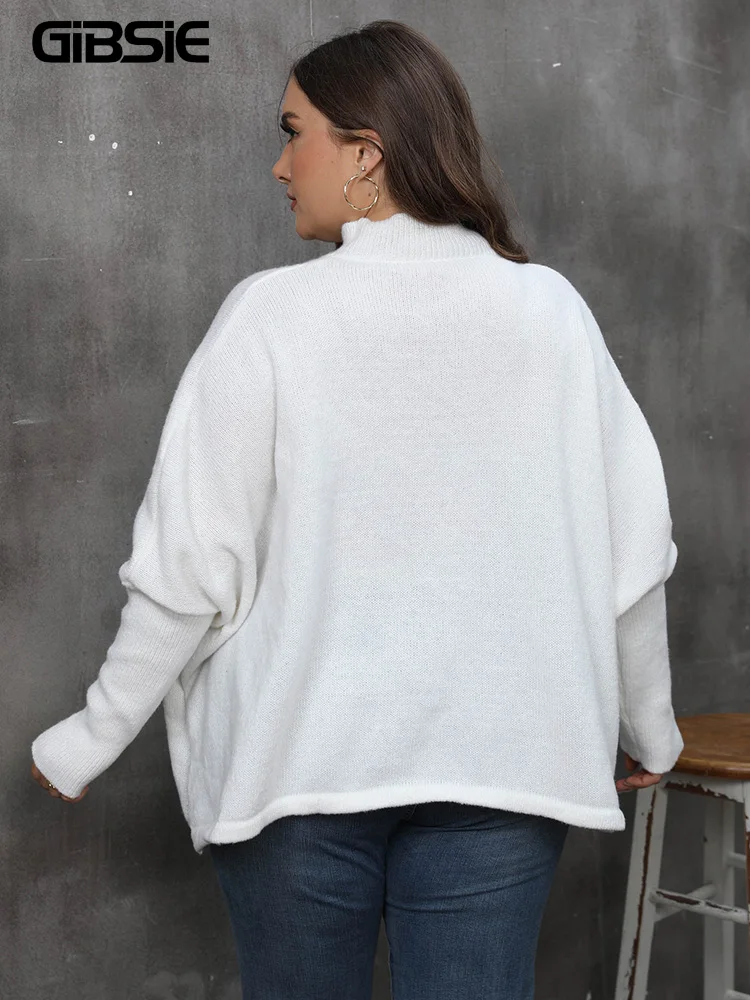 GIBSIE Plus Size maglioni oversize per le donne autunno inverno Solid Mock Neck manica a pipistrello causale Side Split Pullover in maglia Top