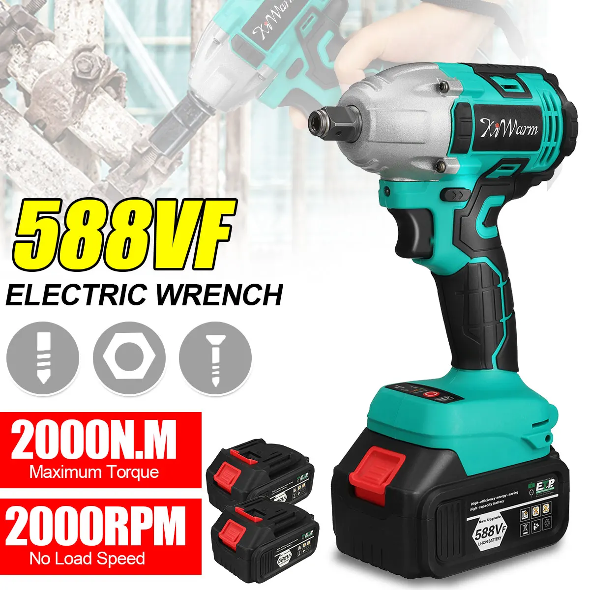 

588VF 600N.M Brushless Cordless Electric Impact Wrench 1/2 Inch Power Tools 2Pcs High Capacity Battery For Makita 18V Batterry