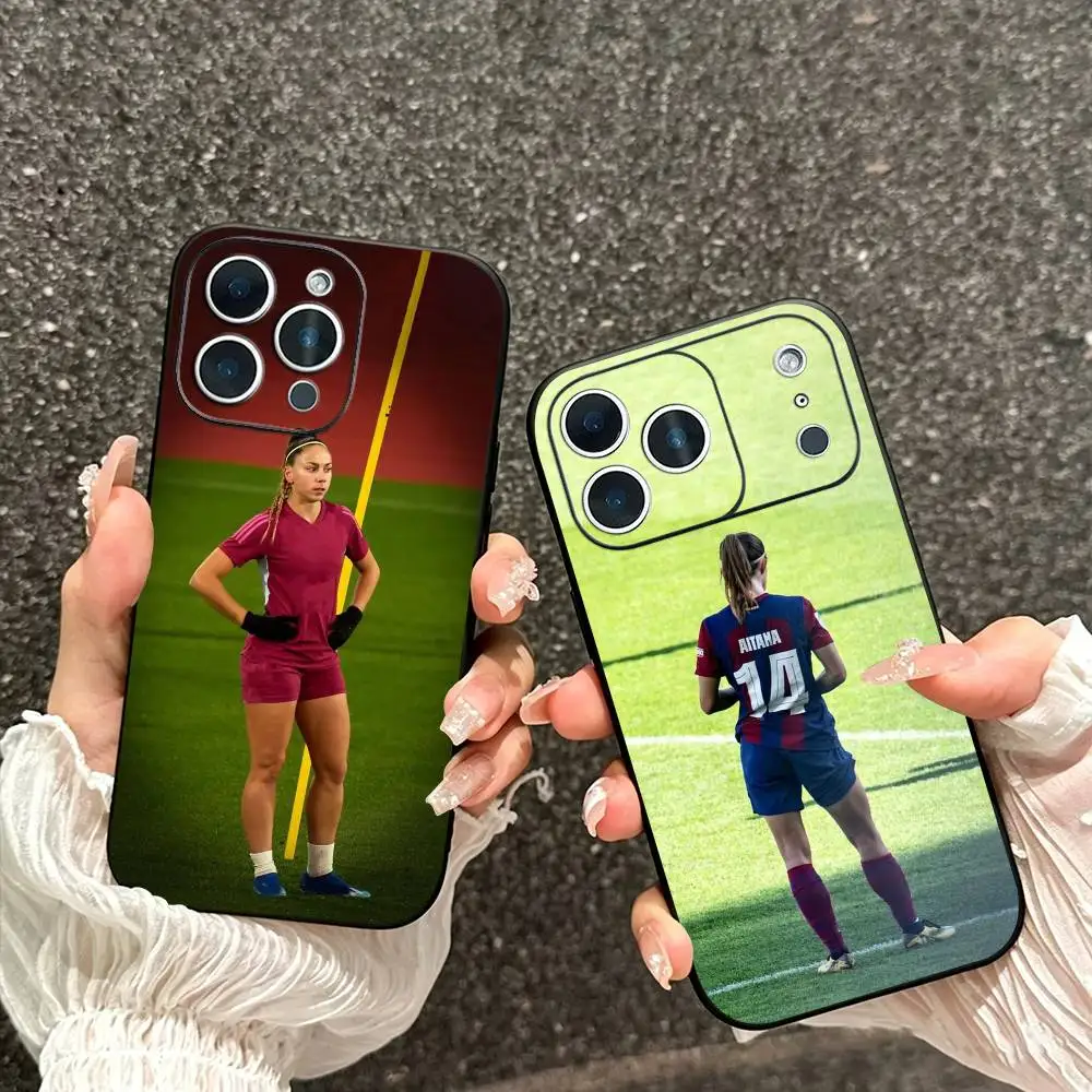 Funda para Teléfono de la Estrella de Fútbol Athenea del Castillo para iPhone 17, 16, 15, 14, 13, 12, 11 Plus, Pro Max, Otros Modelos, Cubierta Negra Suave