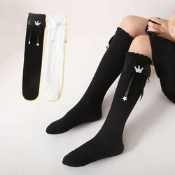 New Kids Girls Bow Long Socks Spring Autumn Cotton Over The Knee High kawaii Socks Cute Shiny Crown Star Baby Lolita Stockings