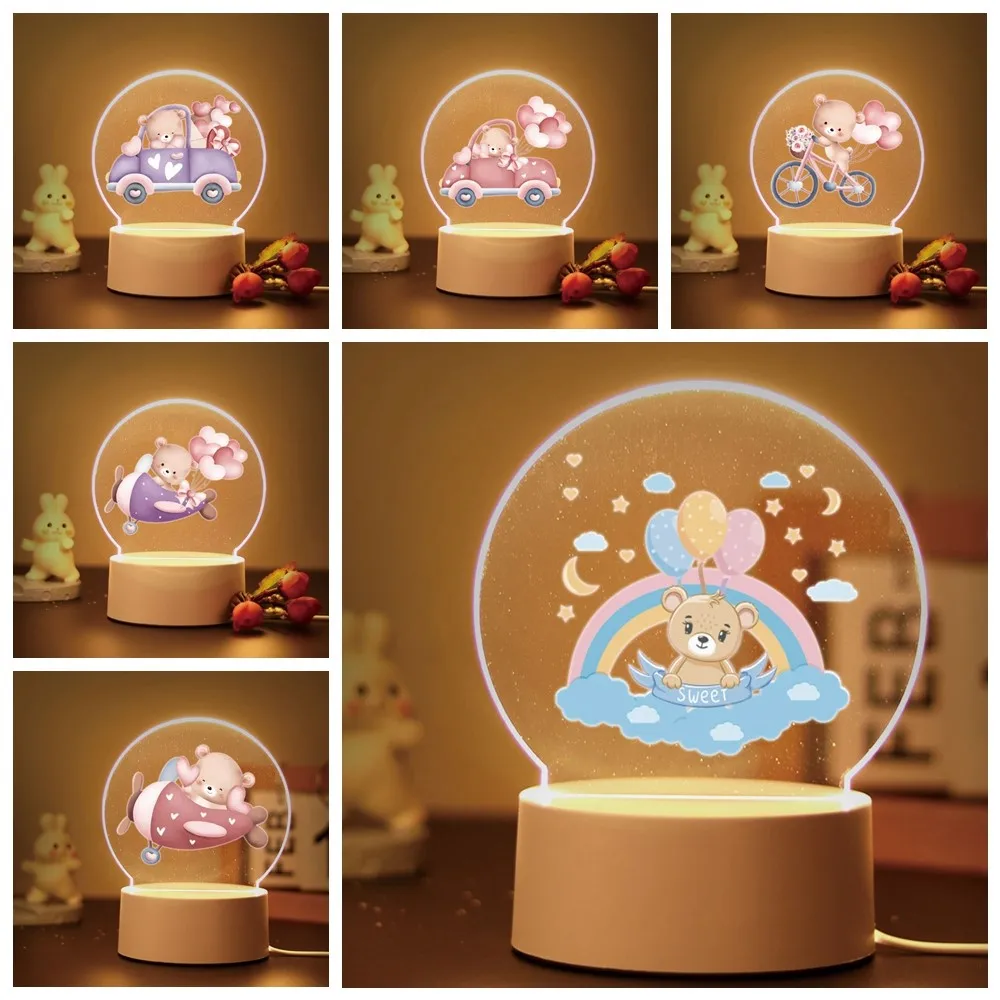 Globo de oso encantador con lámpara de noche Led de acrílico para habitación de bebé, regalo de cumpleaños, lámpara que cambia de Color para
