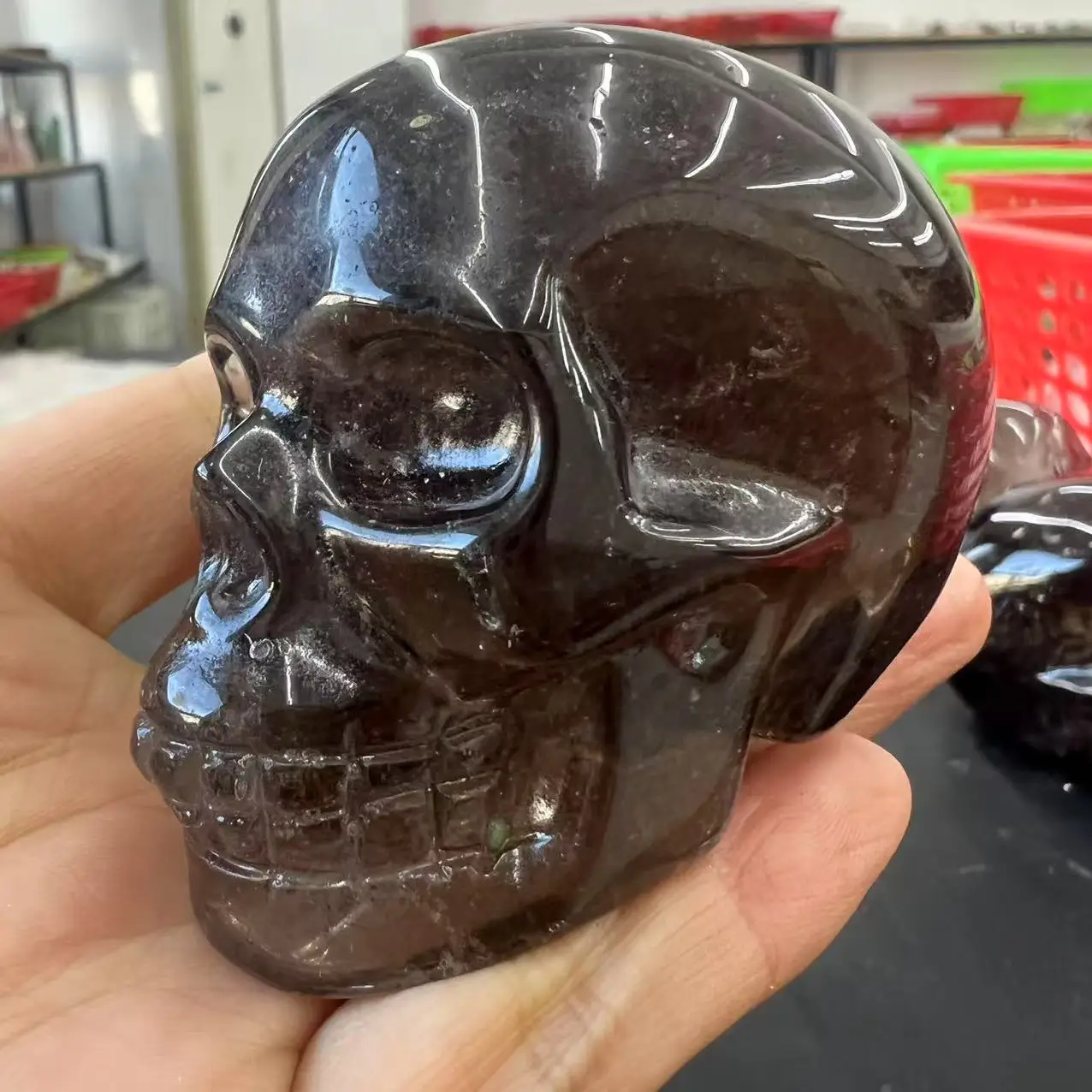 Crystal Skull Natural Smoky Quartz Gemstone Cranium Reiki Healing Decoration