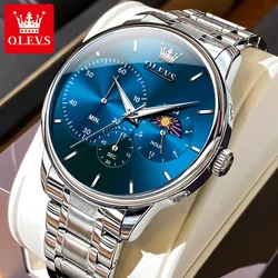 OLEVS-Reloj de pulsera de cuarzo para hombre, cronómetro resistente al agua, fase lunar, marca Original, luminoso, de negocios, a la moda