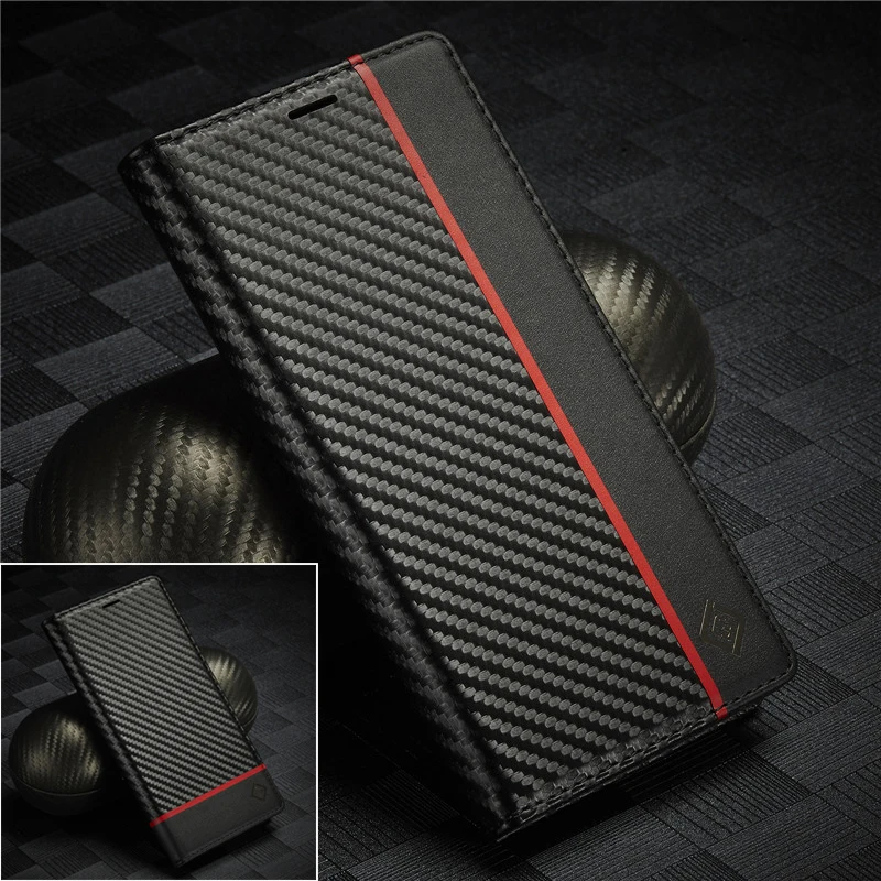 LC-imeeke Carbon Fiber Magnetic Wallet Case For Xiaomi Poco M7 Pro 5G C75 4G X7 PocoX7 PocoC75 5G Coque Leather Flip Book Cover