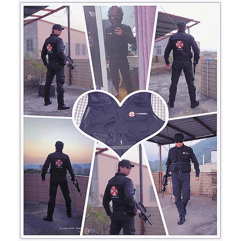 

qq 123Biohazard Umbrella Corporation Косплей Классический жилет с несколькими карманами Мужской рабочий жилет без рукавов Тактическая сетка для фотографа