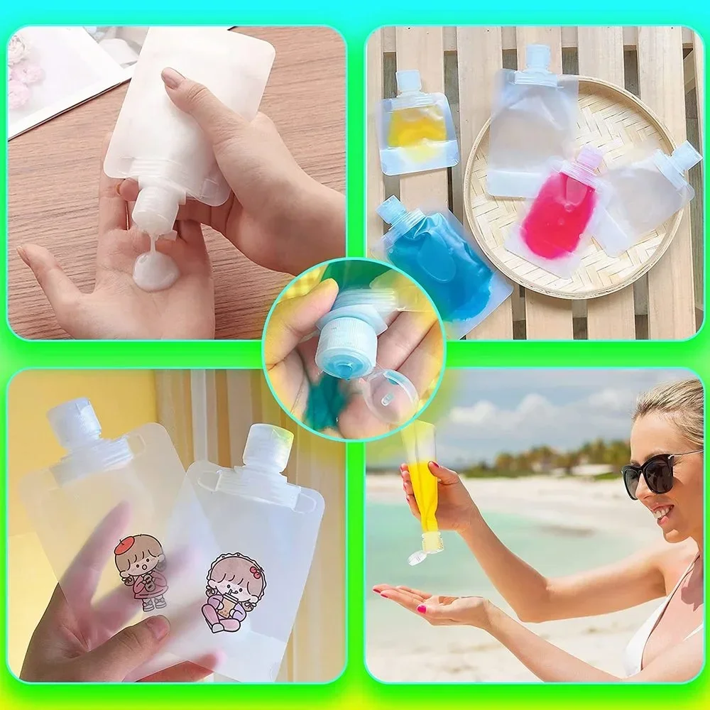 12Pcs 30/50/100ml Portable Travel Fluid Makeup Packing Bag Leak Proof Refillable Empty Squeeze Pouch Transparent Clamshell Bag