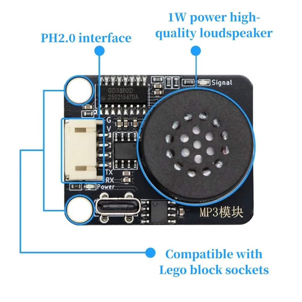 USB-C MP3 Voice Music Player Module 8M Internal Flash Lego Block Enclosure for Arduino ESP32 MICROBIT Raspberry Pi Smart Robot