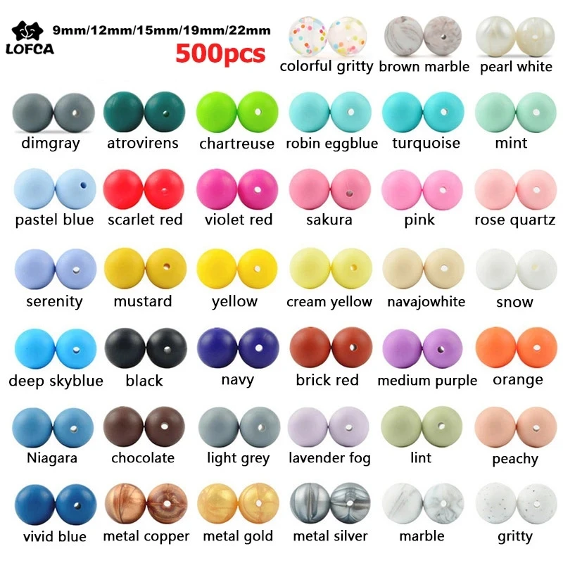 500pcs Silicone Beads Food Grade Round 9mm 12mm 15mm 19mm 22mm Baby Teething Toys DIY Baby Pendant Necklace Silicone Teeth