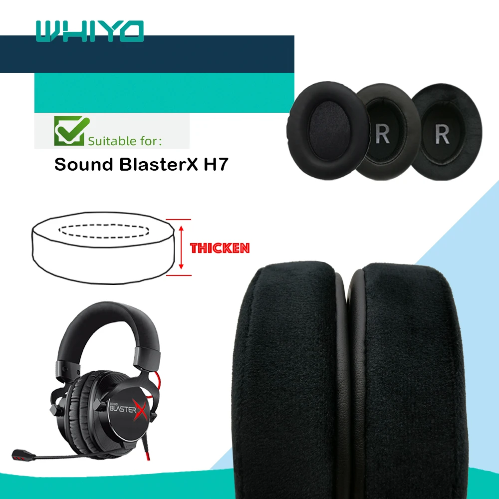 Whiyo Replacement Ear Pads for Sound BlasterX H7 Headphones Cushion Velvet Earpad Cups Earmuffes Cover