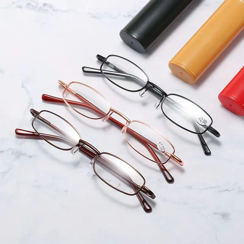 

Portable Reading Glasses Fashion Metal Frame Women Presbyopia Eyeglasses Men Eyewear Diopter +1.00~+4.00 with Pen Tube Case