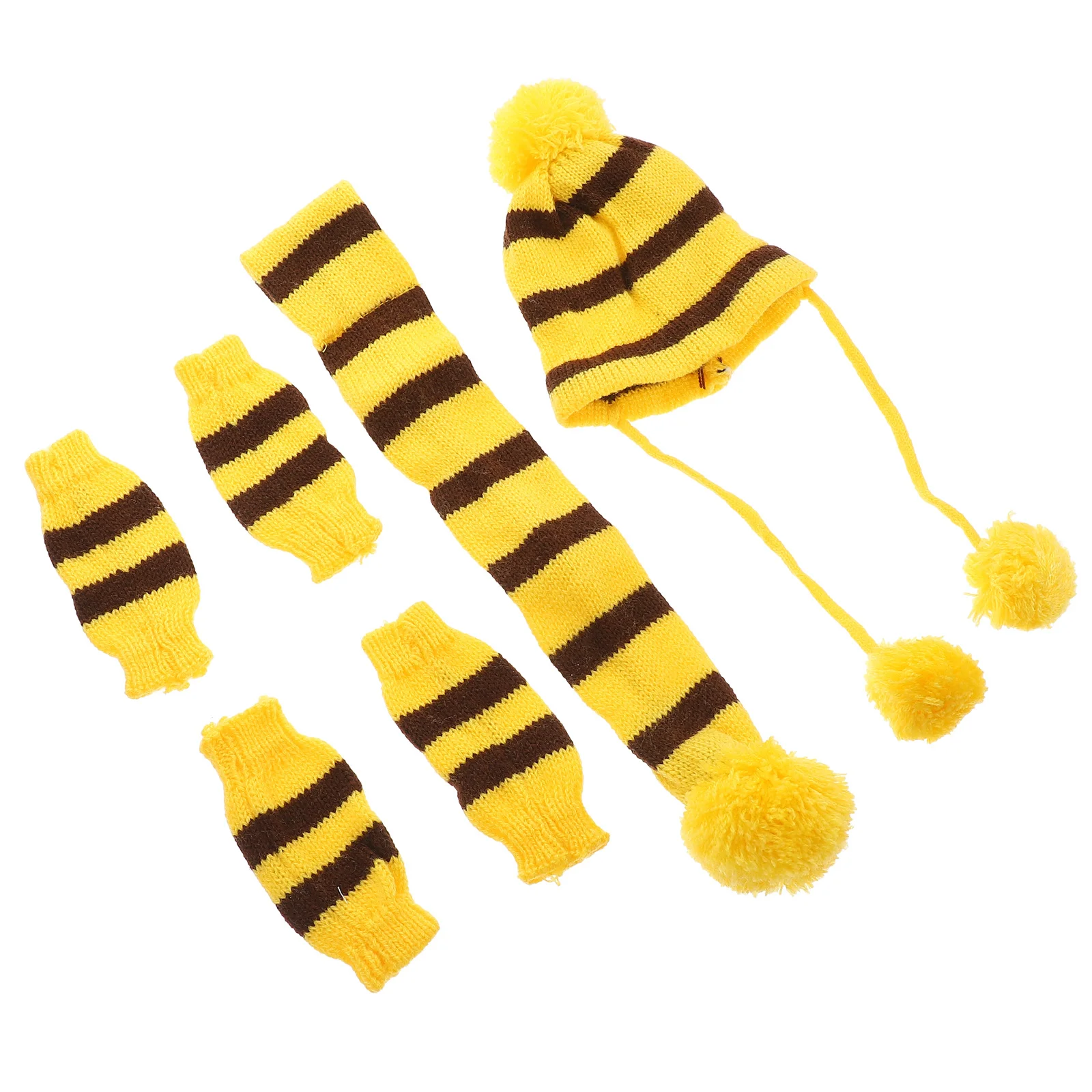 

1Set Dog Scarf Hat Set Knitted Winter Warm Costume Festival Stripe Clothes Size Xxs Yellow Brown Suitable for Pet Travel Holiday