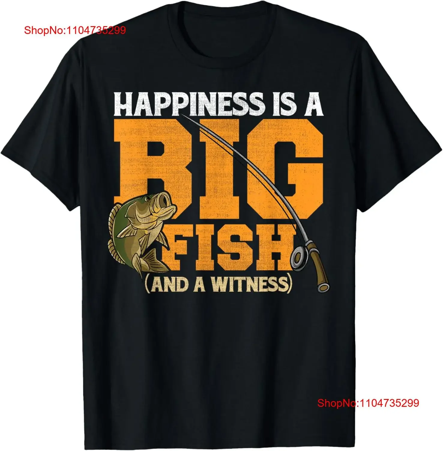 Le bonheur est un gros poisson et témoin t-shirt drôle pêche vintage lavé étiré légèrement doux graphique décontracté respirant