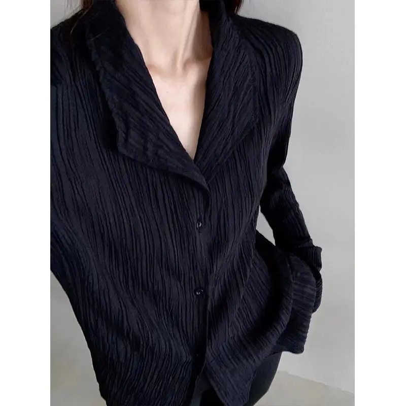 Striped Loose Casual Pleated Shirt for Women's Early Autumn New Design Niche Slim Fit and Slimming Top