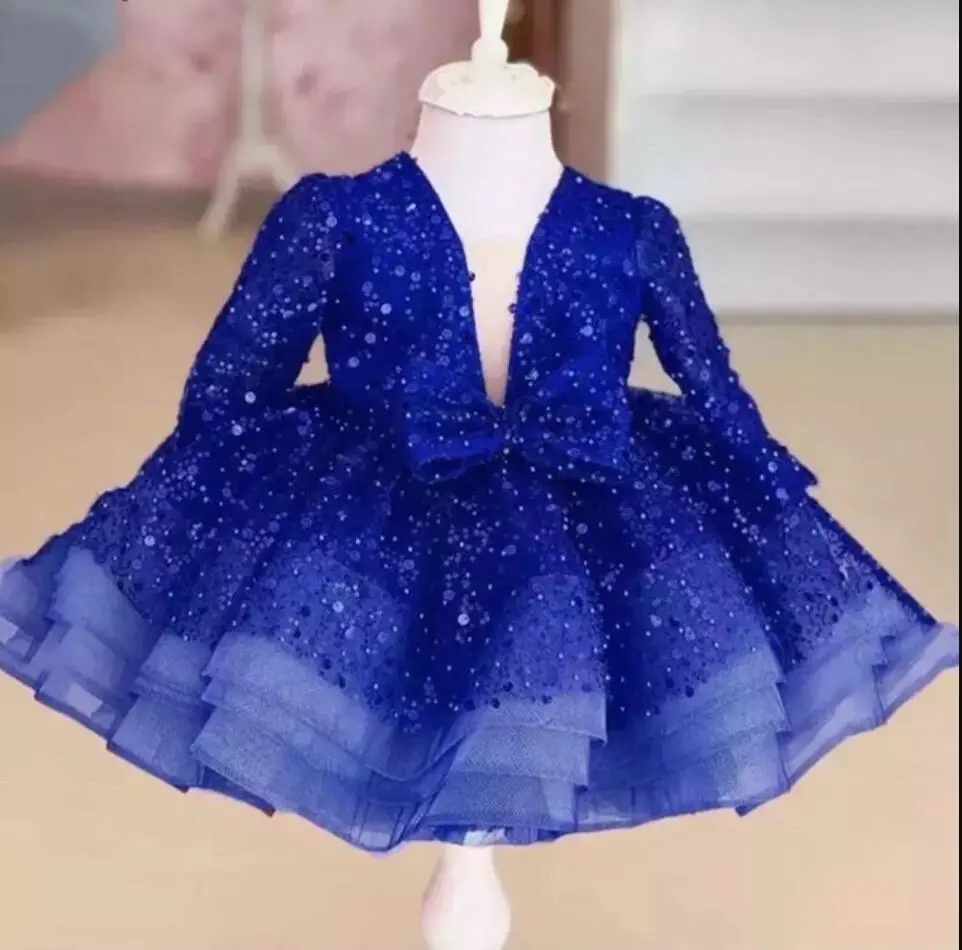 Vestidos de niña de flores con lentejuelas para boda, vestidos de desfile brillantes, vestido de fiesta, vestido de princesa para niños pequeños