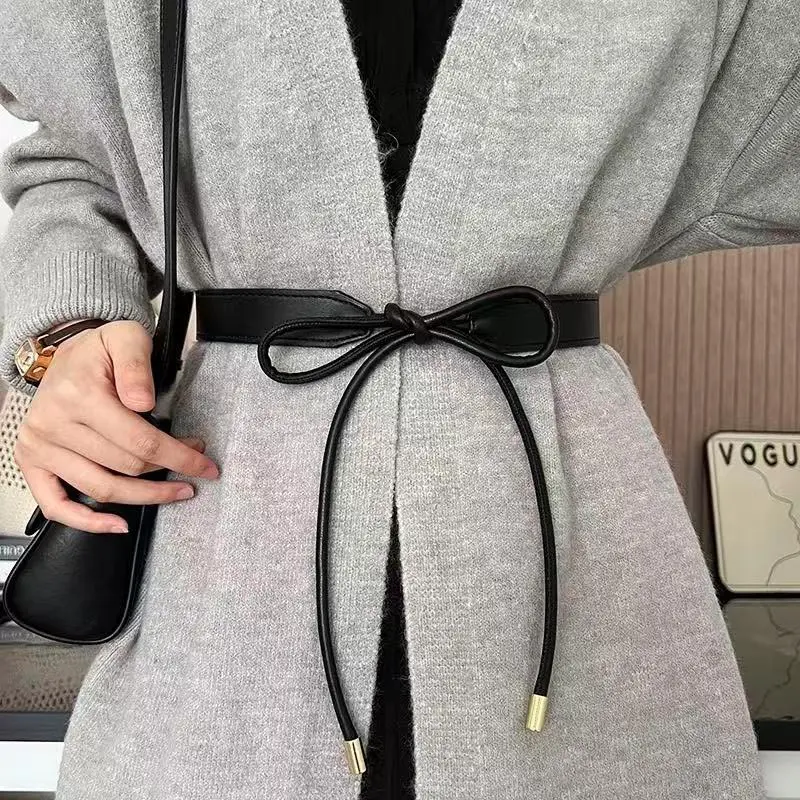 Artificial Leather Wide Belt Paired With Skirt, Coat Decoration, Knotted Thin Belt, Fashionable Waist Seal, Versatile