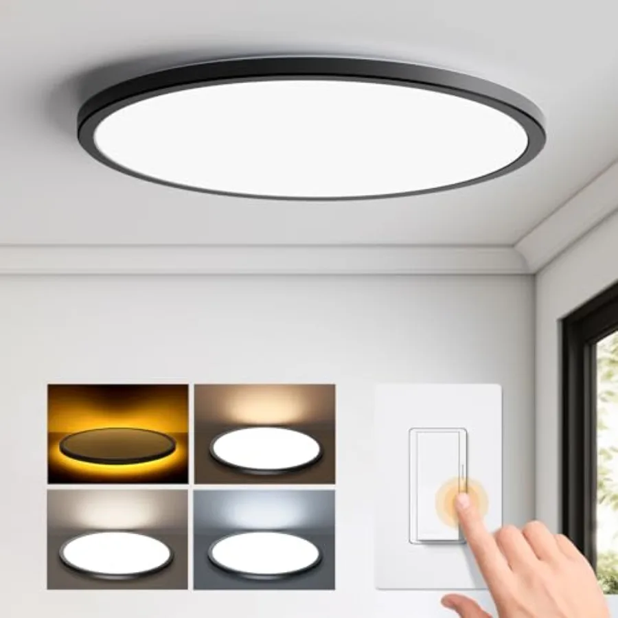 

15.4in Dimmable LED Flush Mount Ceiling Light with Night Light, 36W Ceiling Lighting Fixture, 3000K/4000K/5000K Selectable, Low