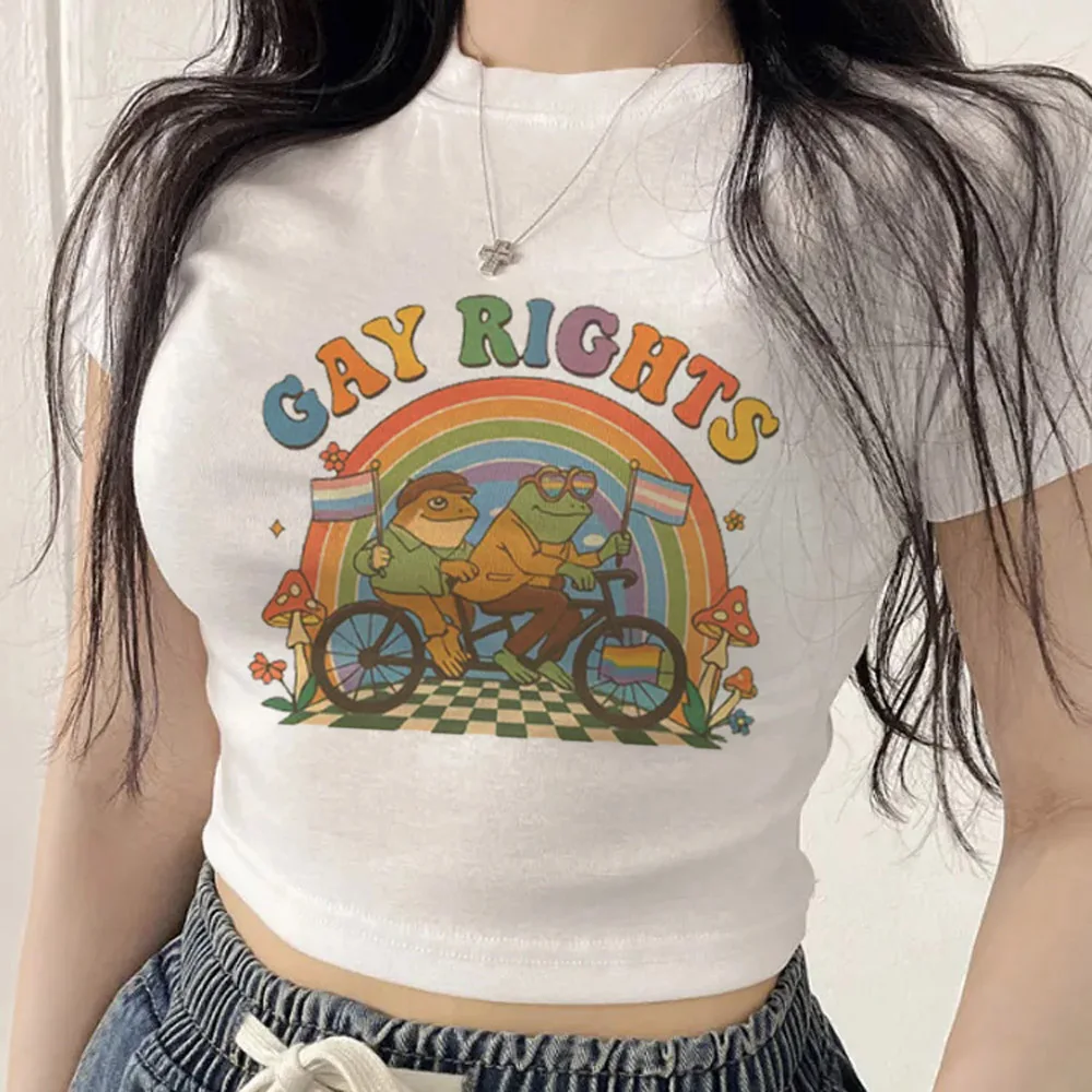 Pride crop top girl harajuku cute emo top tees graphic anime japanese