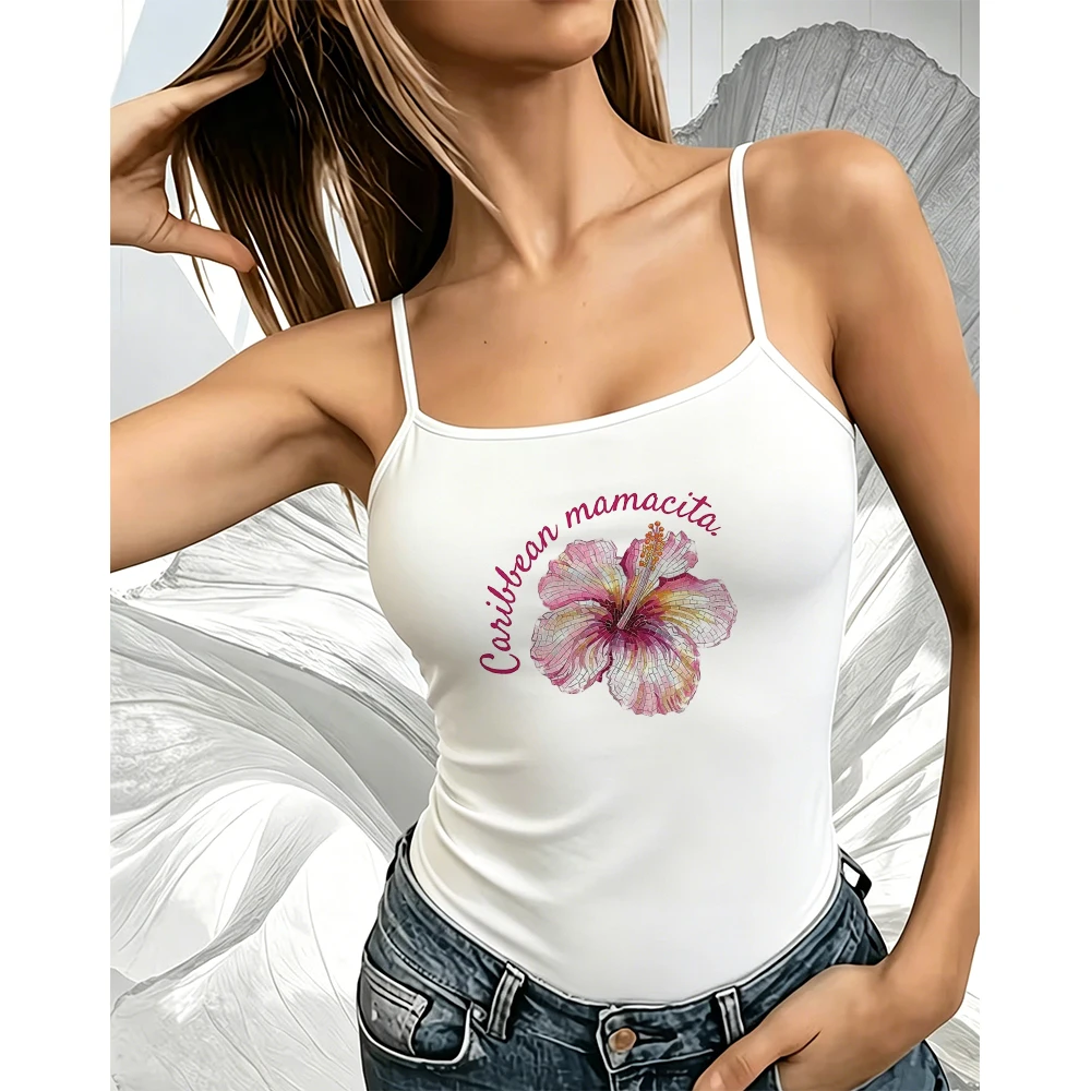 Summer Island Girl Camisole Women Trendy Floral Graphic Tank Top Mamacita Quote Sleeveless Casual Tops Gift for Girls Seasonal