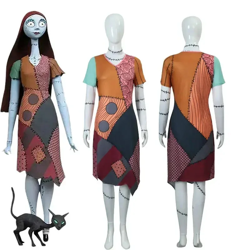 

Halloween Horror Cosplay Nightmare Before Christmas Anime Girl Costume Props Sally Skelington Cosplay Dress Halloween Party Set