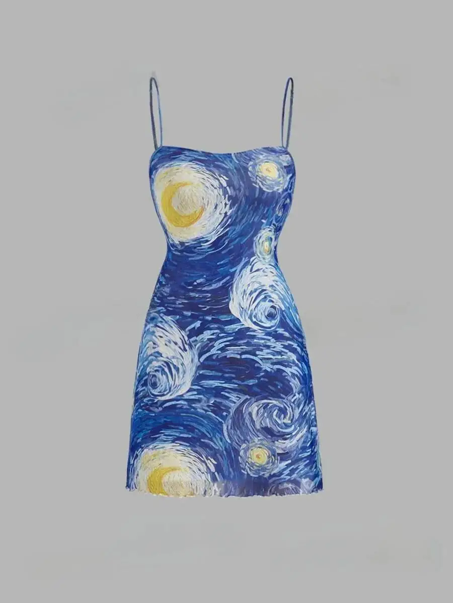 Dreeses الصيف أزياء Hotsweet الجرافيك طباعة تصميم أكمام ساحة الرقبة البسيطة عارضة كامي Milkmaid فساتين حريمي LL4A #5