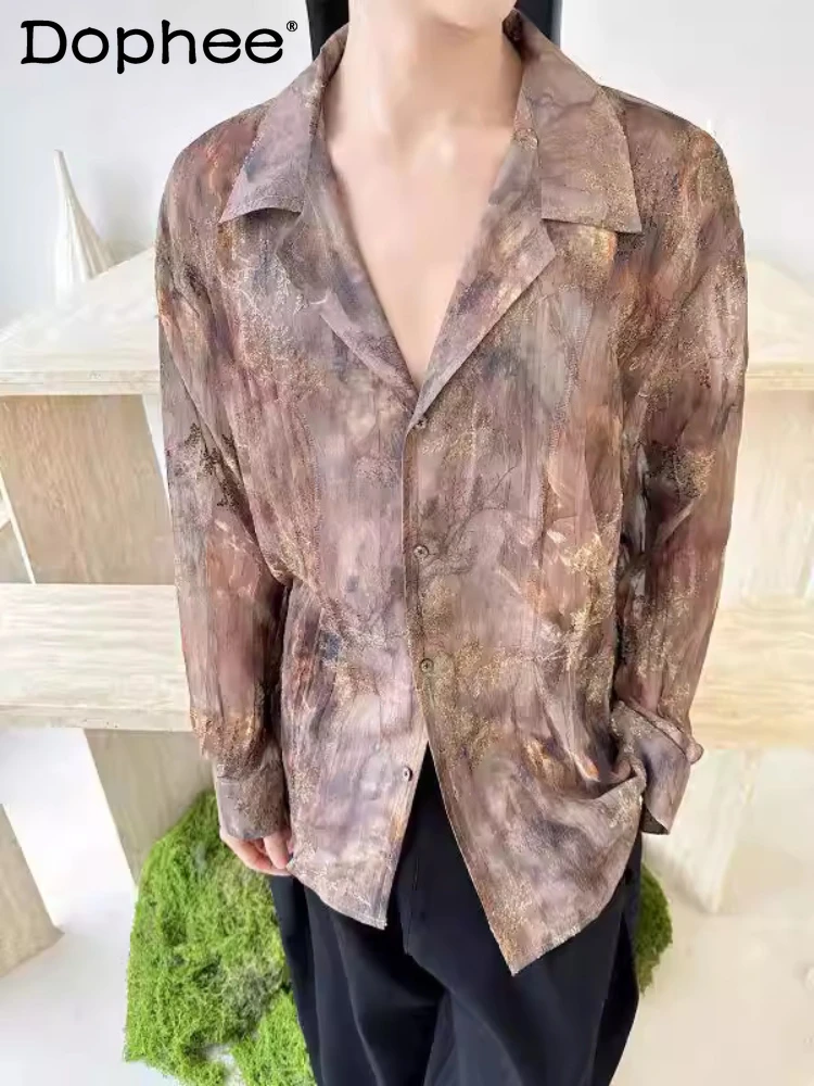 

Мужские рубашки с вышивкой и плиссировкой в стиле тай-дай, весна 2026: модные, удобные, свободные, с длинным рукавом