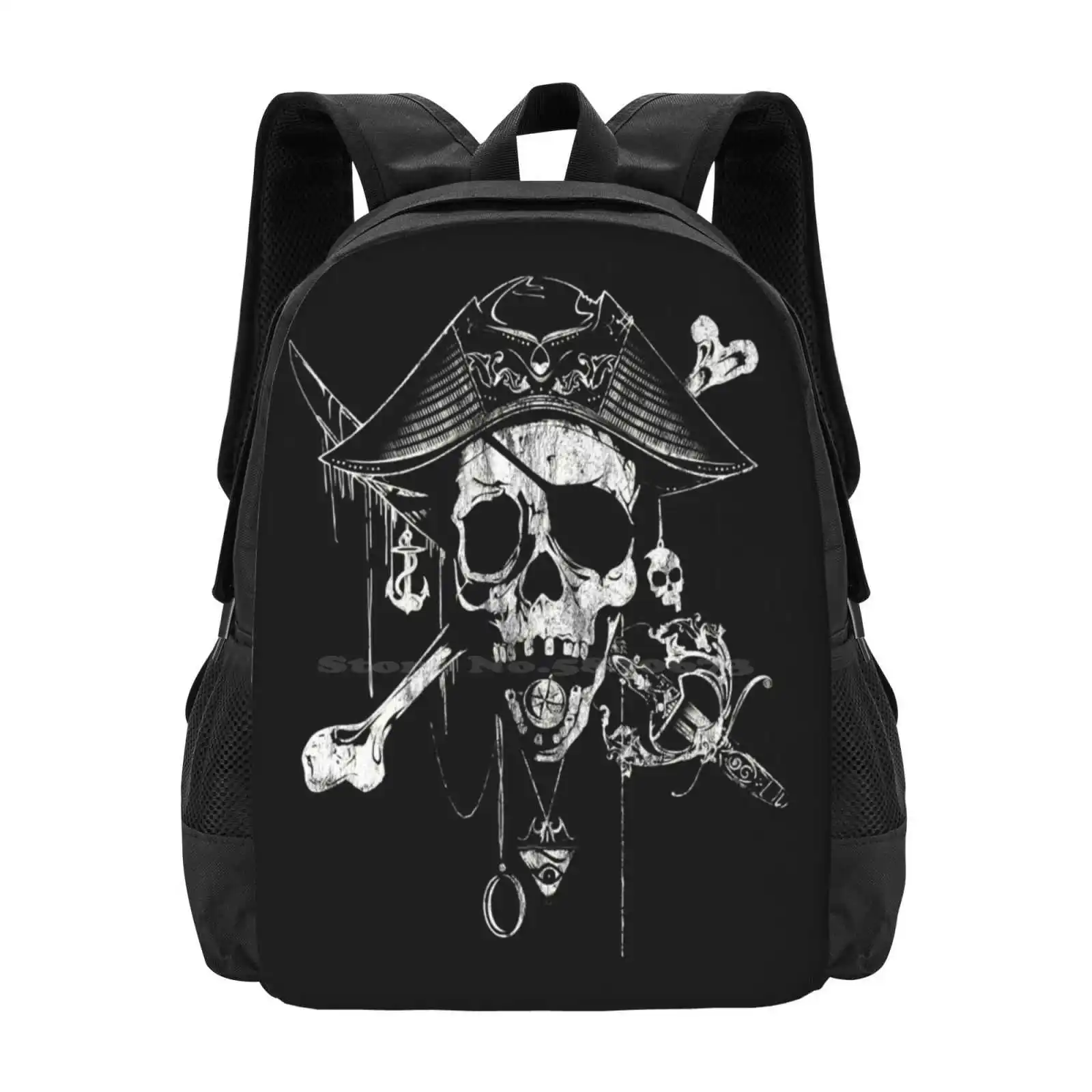 Pirate Skull Sword And Bones Jolly Roger Distressed Graphic Hot Sale Schoolbag Backpack Fashion Bags Calico Jack Pirate Flag