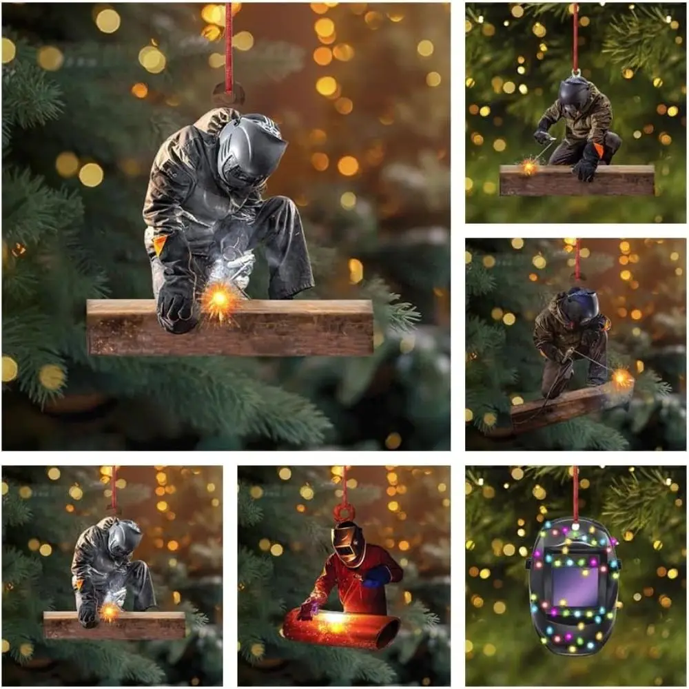 

Acrylic Christmas Welder Hanging Decoration Creative Flat Cartoon Christmas Tree Ornament Craft Car Rear View Mirror Pendant
