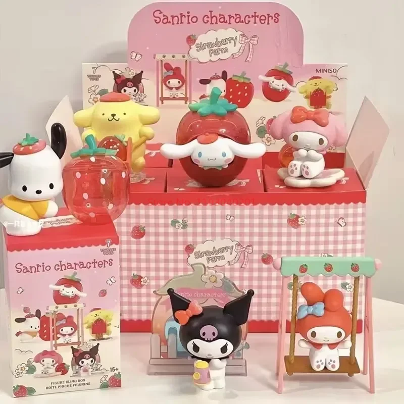 Sanrio Strawberry Estate Series Blind Box Cute Kuromi My Melody Cinnamoroll Cartoon Character Model Collection Doll Kid Gift Toy