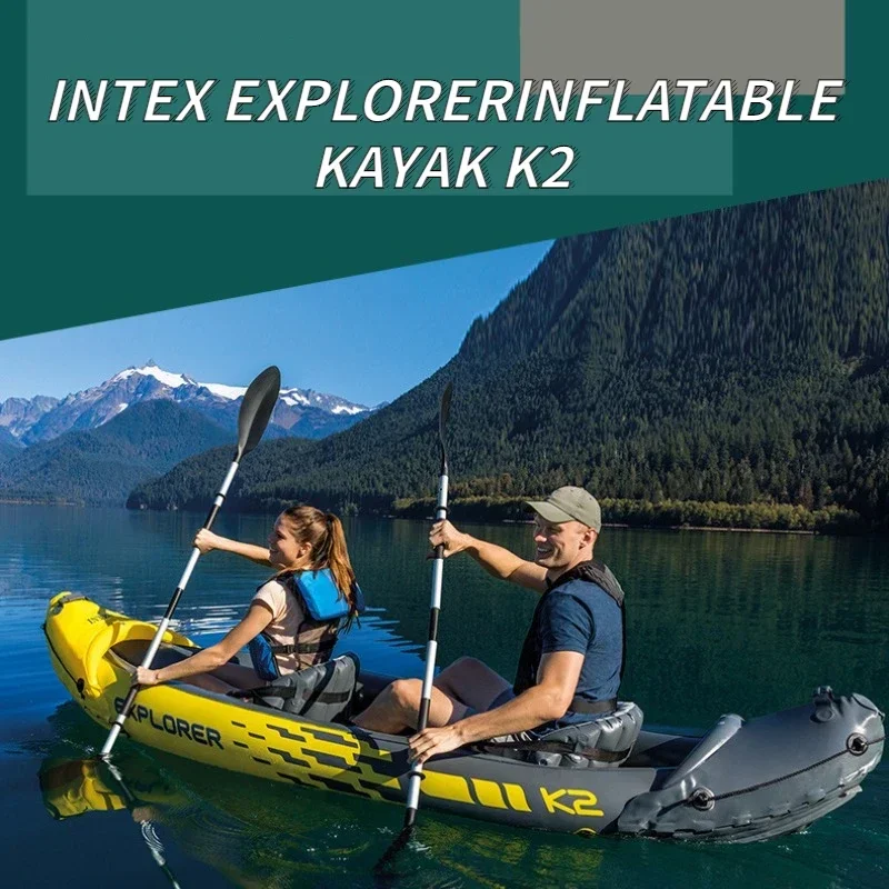 

Intex 68307EP Explorer K2 Inflatable Kayak Set strong pvc boat raft canoe 3 air chamber paddle water sport Portable Outdoor