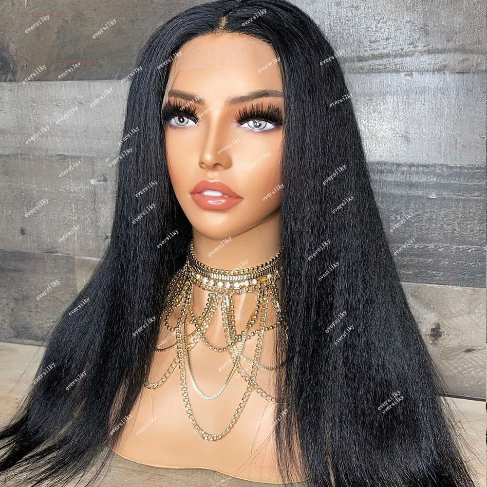 Light Yaki Straight V Part Wigs Unprocessed Black Natural Kinky Straight Human Hair Wig U Shape Dark Brown Full End 250Density