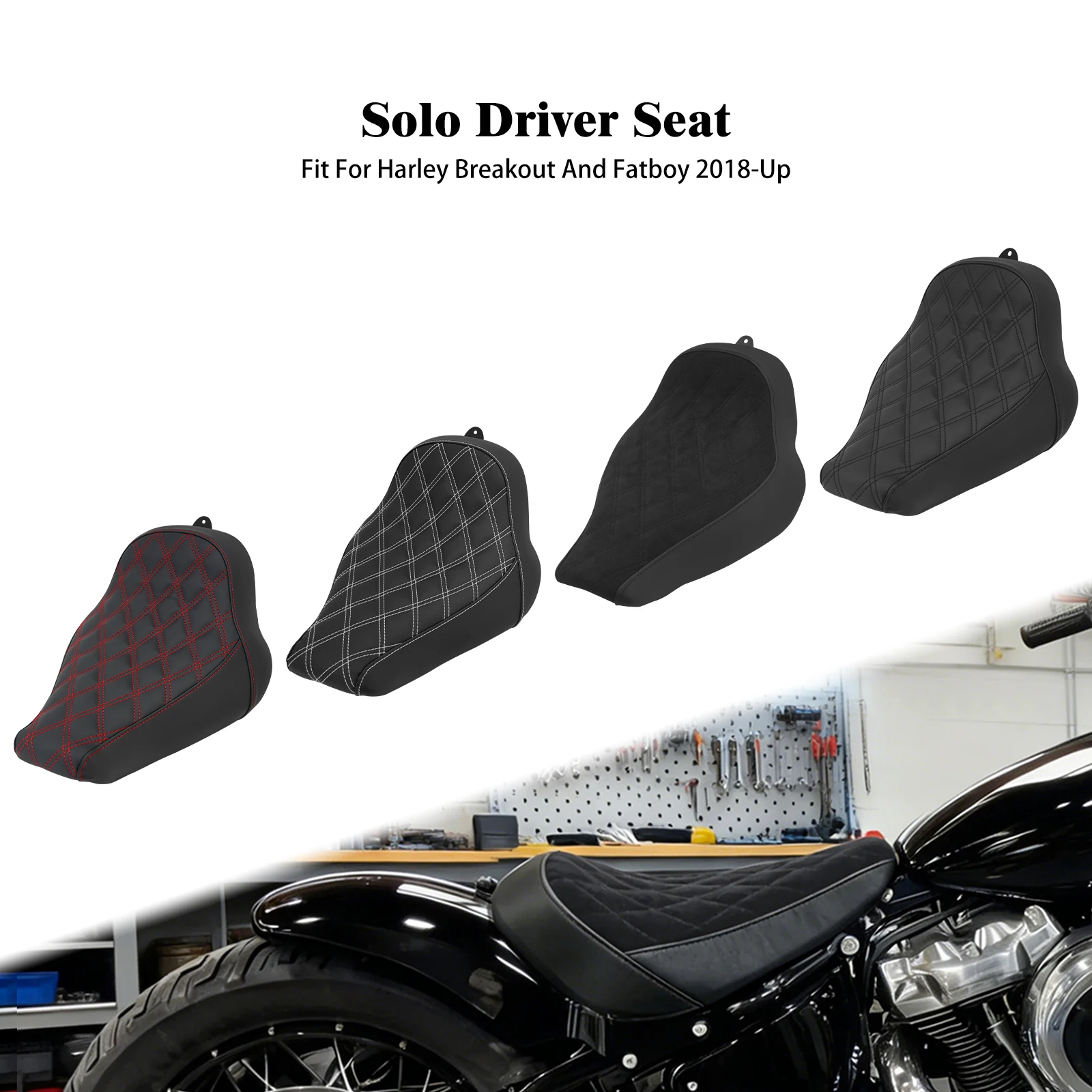

Motorcycle Driver Solo Seat Diamond Low Profile Cushion Front Seat For Harley Softail Low Rider Fat Bob Street Bob FXBR 2018-25