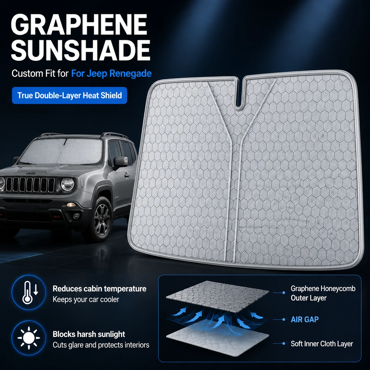 For Jeep Renegade Graphene Windshield Sunshade Custom Fit Car Sunshade UV Sun Protection Car Accessories