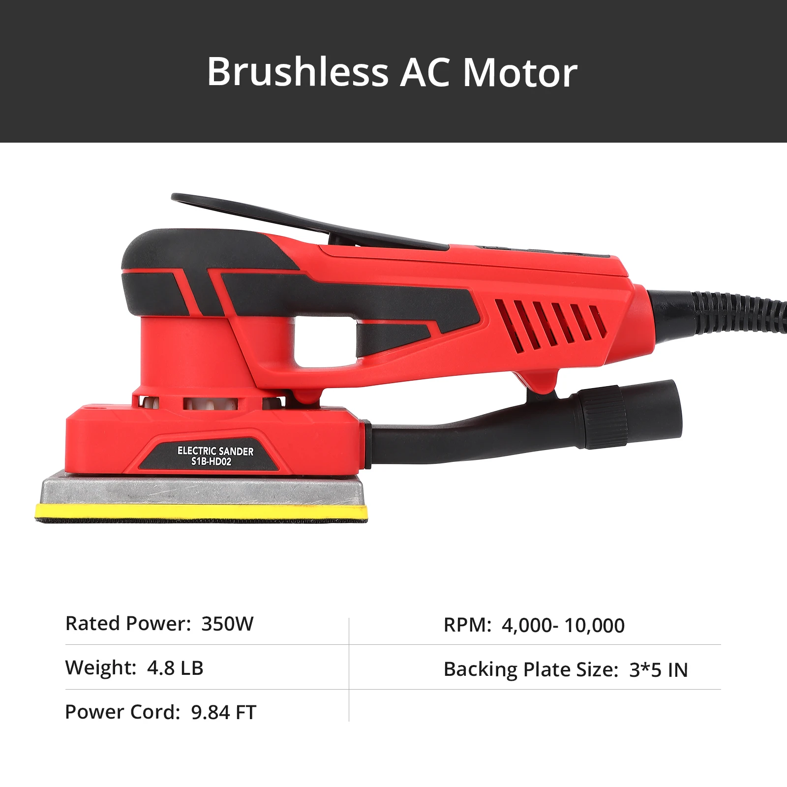 ماكينة صنفرة تشطيب بمحرك بدون فرشاة بقدرة 350 وات، اهتزاز قوي ومنخفض 10000 دورة في الدقيقة مع 12 ورق صنفرة لأعمال الخشب والتلميع