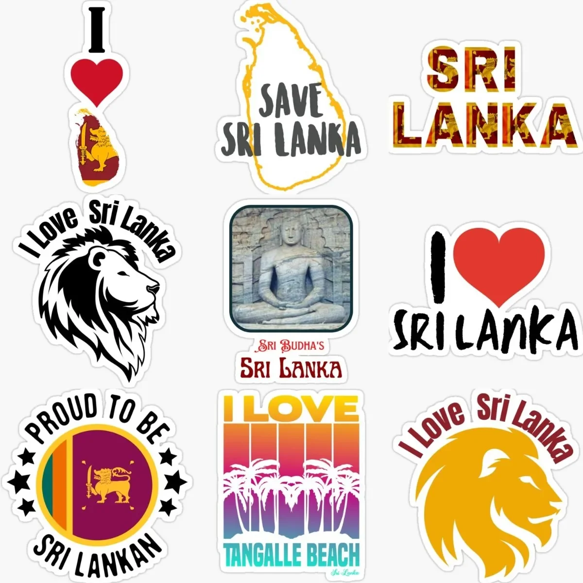 I Love Sri Lanka Flag Map Lion Creative PVC Waterproof Stickers Accessories for Decorate Car Van Table Off-road Helmet Camper