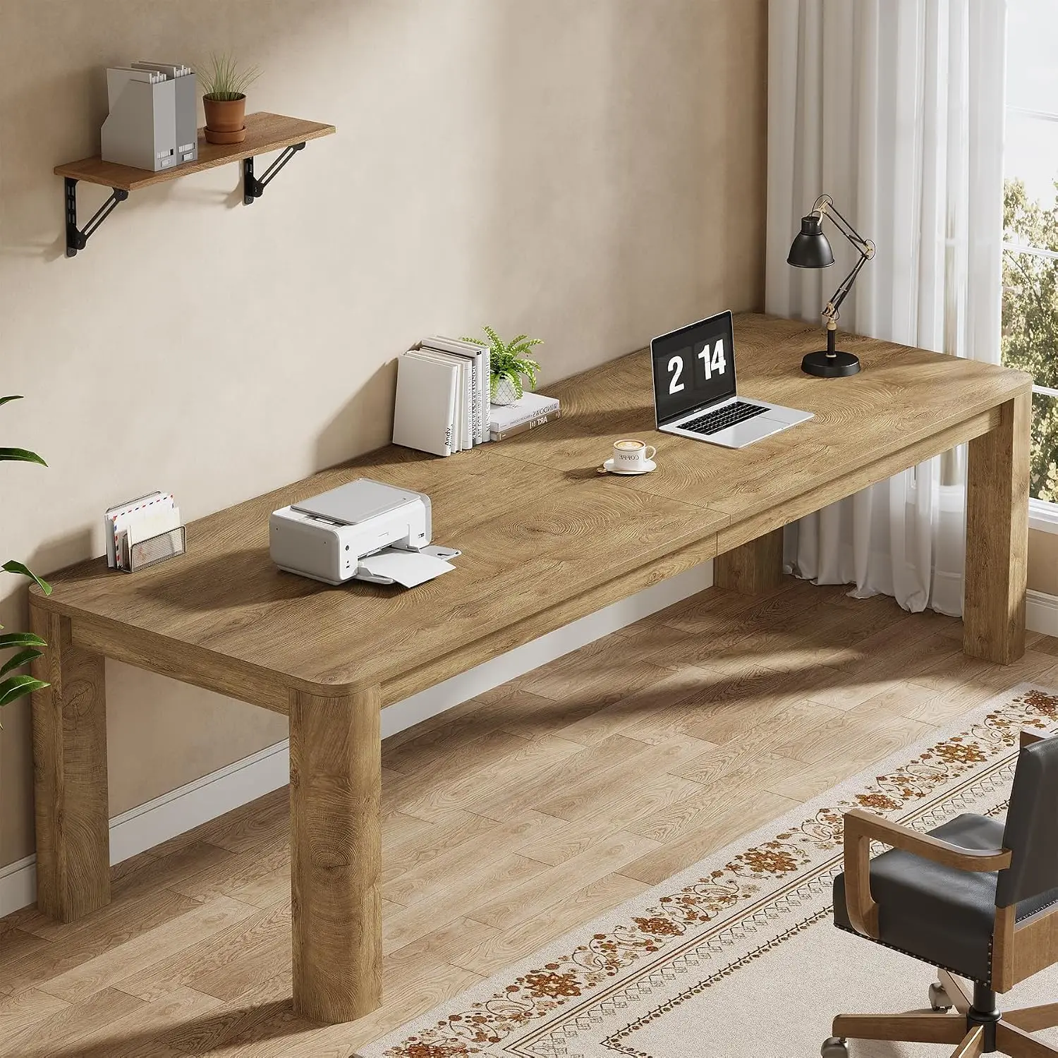 Two Person Desk 79-Inch Long Double Computer Table Large Writing Workstation Home Office Wood Color, Customized