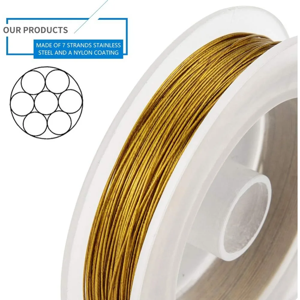 165-Feet 0.017inch (0.46mm) 7-Strand Goldenrod Bead String Wire Nylon Coated Stainless Steel Wire for Necklace Bracelet Beading