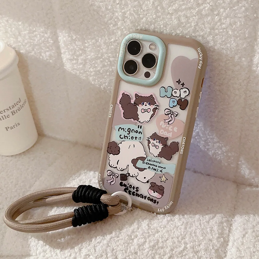 Koreanische Cartoon Kätzchen Magnetische Telefon Fall Mit Lanyard Für iPhone 16 15 14 13 12 11 Pro Max Transparent stoßfest Hard Cover
