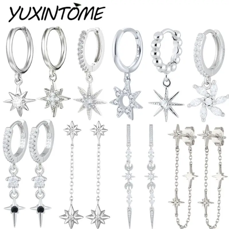 925 Sterling Silver Needle European American Retro Design Starburst Zircon Pendant Earrings Women's Classic Luxury Jewelry Gift