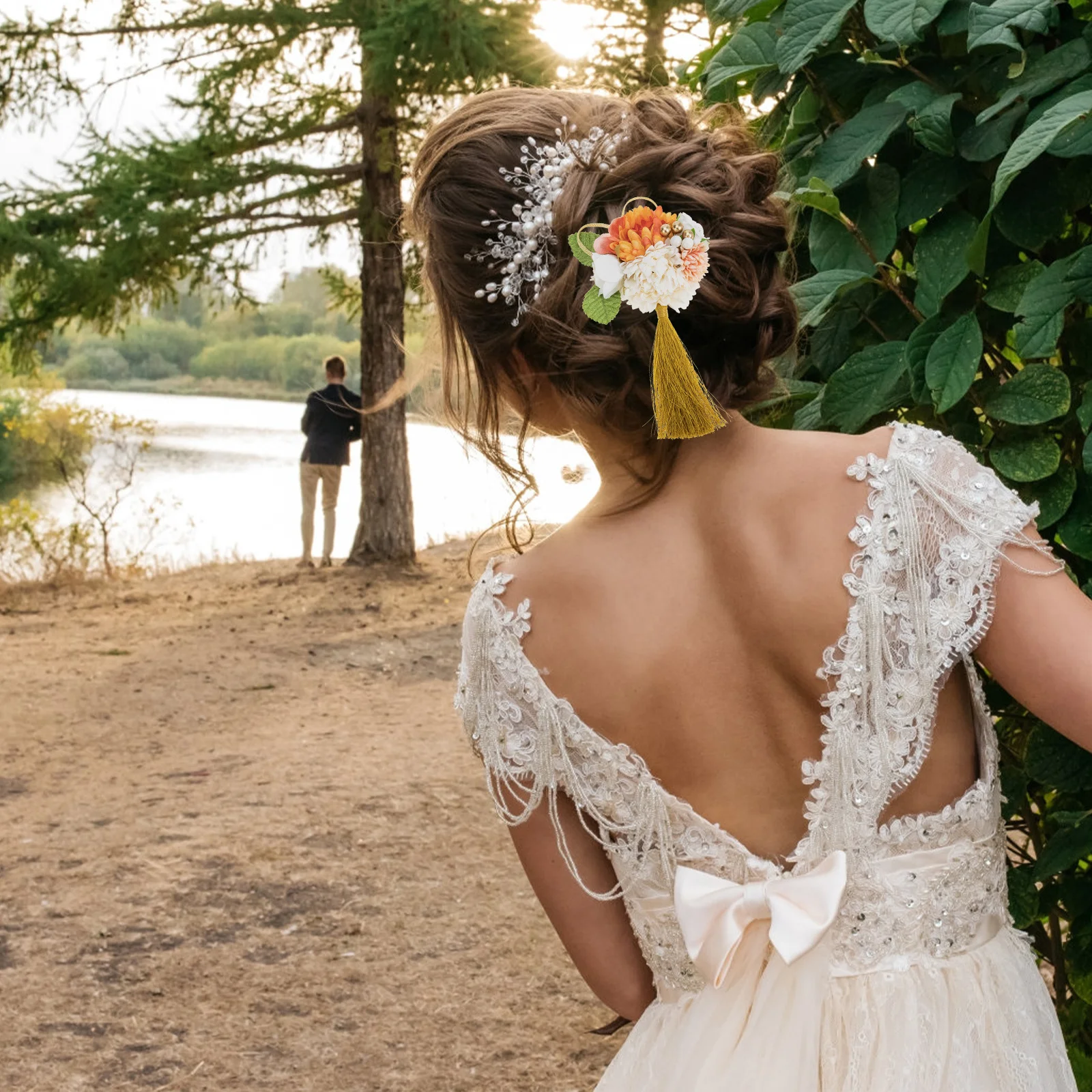 

Silk Flower Hair Clip Women Elegant Vintage Barrette For Wedding Party Cosplay Photography Accessory Decor