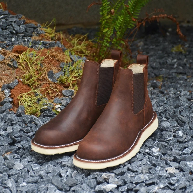 

Handmade Genuine Leather Chelsea Boots Men's Shoes High Top Retro Casual Work Hiking Motorcycle Cowhide Ankle Boots Male