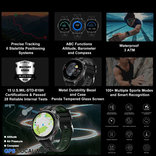 Imagen 2 del producto Nuevos relojes inteligentes GPS mapa fuera de línea 4GB reproductor de vídeo de música dial personalizado brújula impermeable Smartwatch hombres para GPS seguimiento al aire libre