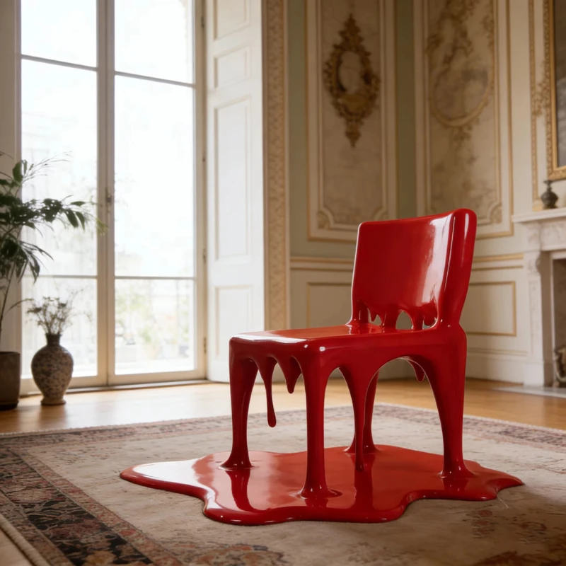 

Artistic Melted Drip Shape Irregular Single Chair, Mint Red and Multi-Color Designer Lounge Chair
