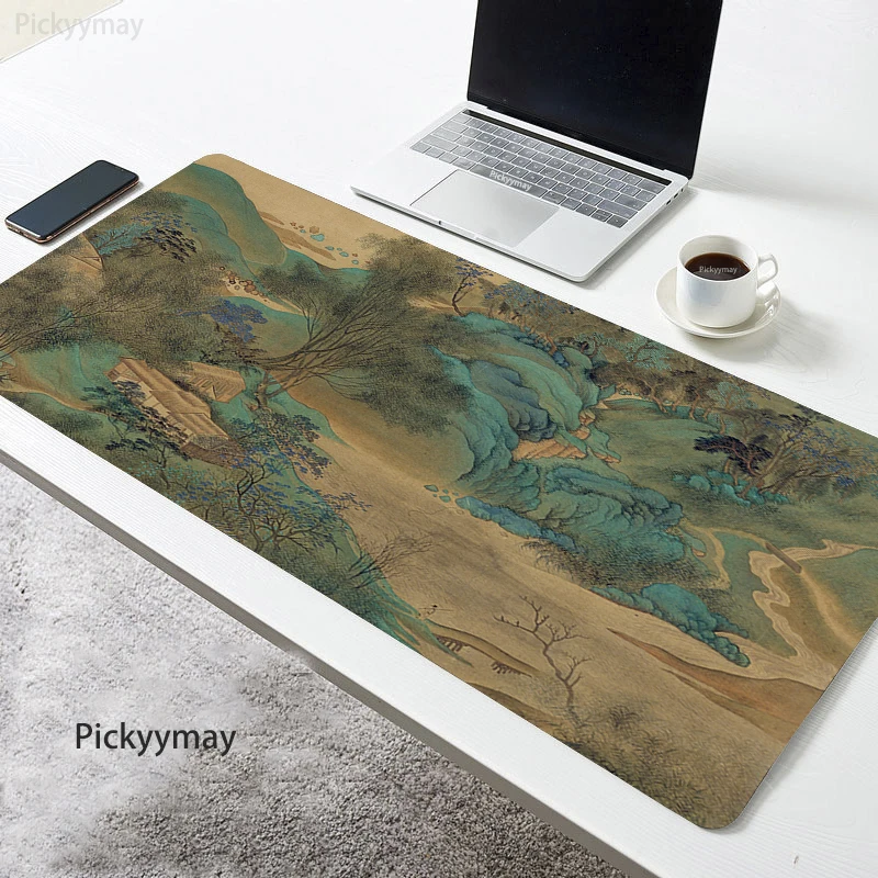 100x50 90x40 Ancient Painting Large Mousepad Chinese Art Mountain Mouse Pad Rubber Deskpad Desk Mat Computer Table Carpet XXL