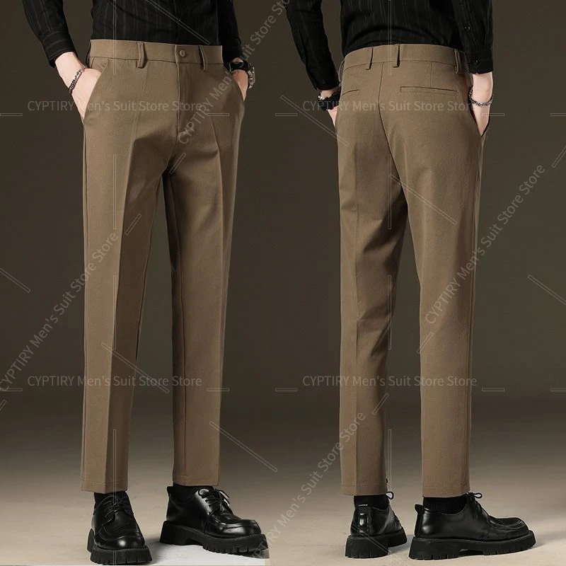 

Pant For Man Brown Men's Slim Fit Straight Non-iron Wrinkle-resistant Business Formal Nine-point Casual Suit Trousers